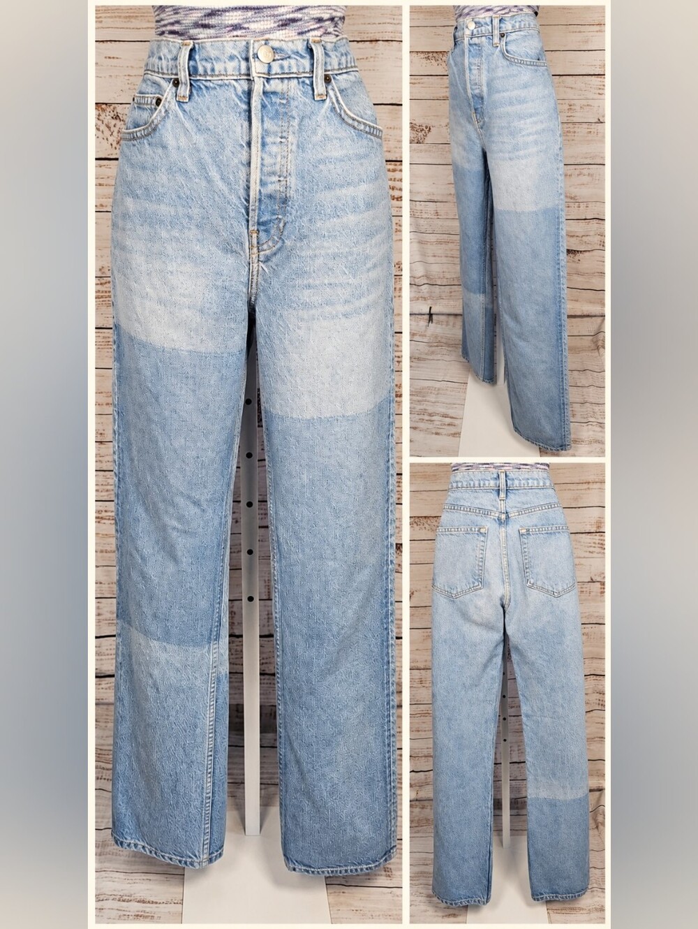 Reformation Cynthia Shadow High Rise Straight Long Jeans 28 Niagara Two Tone